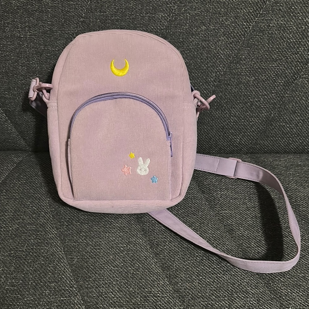 Purple Crossbody Bag with Moon and Star Embroidery